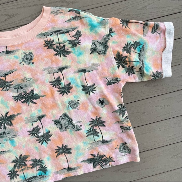 Old Navy Peachy Pink Tropical Terrycloth Crewneck L - Picture 3 of 7